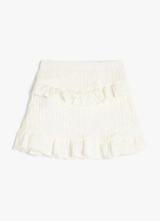 Koton Lastikli Bel Regular Fit Beyaz Düz Standart Kız Çocuk Etek 5SKG70011AK