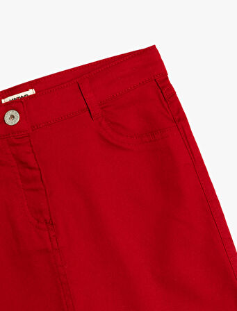 Düğme ve Fermuar Detaylı Cepli Basic Etek