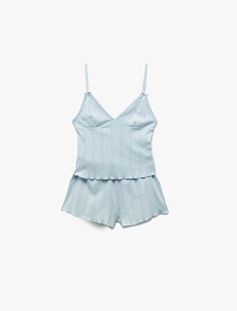 Pamuklu Askılı V Yaka Şortlu Pijama Takımı