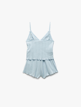 Pamuklu Askılı V Yaka Şortlu Pijama Takımı