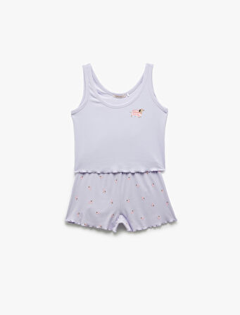Viskon Baskılı U Yaka Şortlu Pijama Takımı