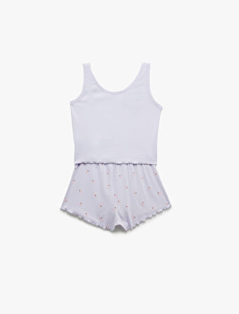 Viskon Baskılı U Yaka Şortlu Pijama Takımı
