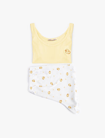 Viskon Kumaş Ördek Baskılı Askılı Şortlu Pijama Takımı