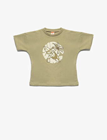 Bisiklet Yaka Kısa Kollu Baskılı Pamuklu Tişört