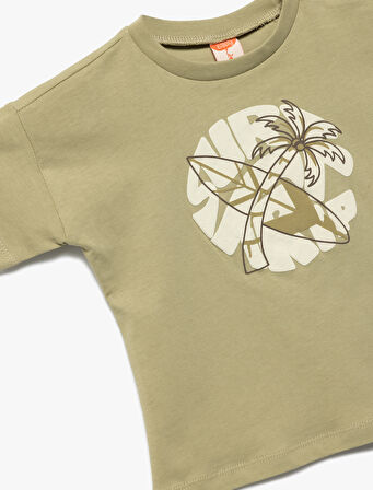 Bisiklet Yaka Kısa Kollu Baskılı Pamuklu Tişört