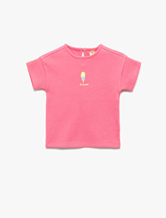 Pamuklu Nakış Detaylı Kısa Kollu Dokulu Bisiklet Yaka Tişört