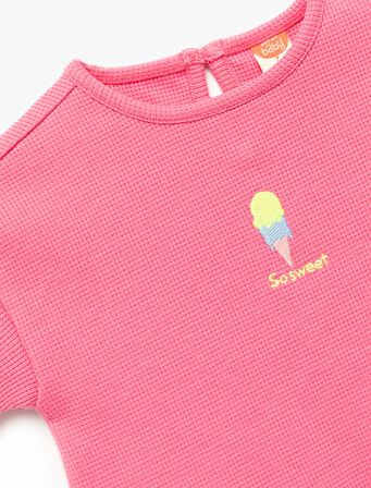 Pamuklu Nakış Detaylı Kısa Kollu Dokulu Bisiklet Yaka Tişört