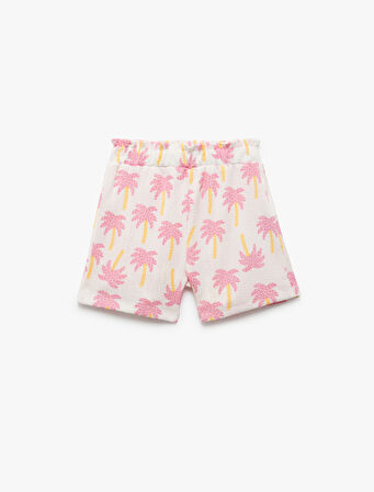 Palmiye Desenli  Beli Lastikli Şort