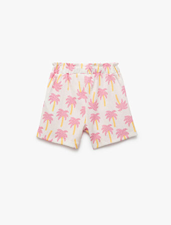 Palmiye Desenli  Beli Lastikli Şort