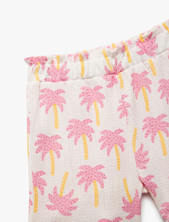 Palmiye Desenli  Beli Lastikli Şort