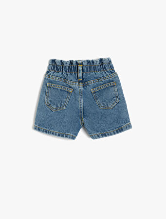 Pamuklu Cep Detaylı Beli Lastikli Denim Şort