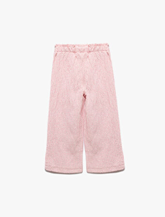 Beli Lastikli Dokulu Ekoseli Geniş Paça Pantolon