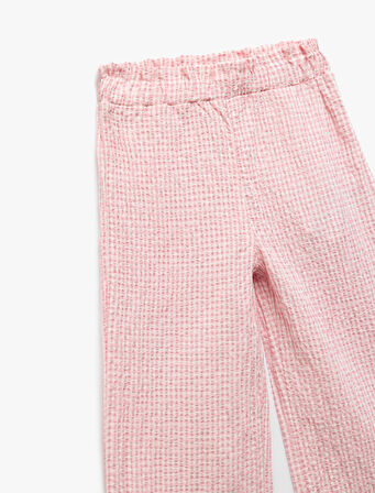 Beli Lastikli Dokulu Ekoseli Geniş Paça Pantolon