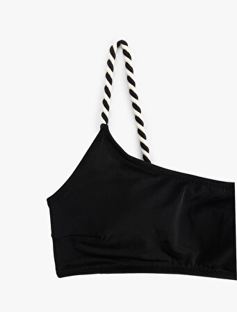 Renk Kontrast Detaylı Tek Omuz Bikini Üstü