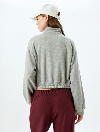 Rahat Kalıp Dik Yaka Crop Fermuarlı Sweatshirt 