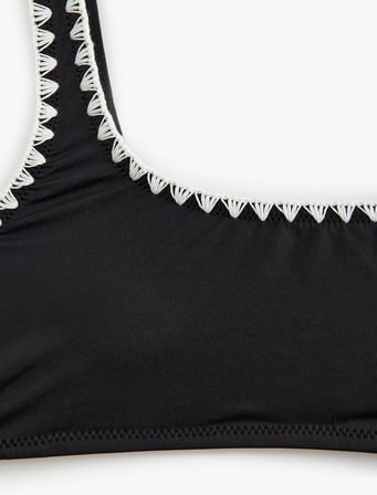 Astarlı Hafif Destekli Kroşe Detaylı U Yaka Bralet Bikini Üstü