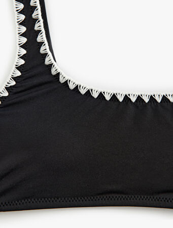 Astarlı Hafif Destekli Kroşe Detaylı U Yaka Bralet Bikini Üstü
