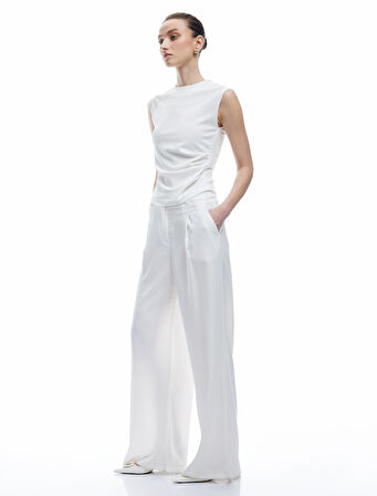 Krep Scuba Kumaş Drape Detaylı Kolsuz Bisiklet Yaka Atlet