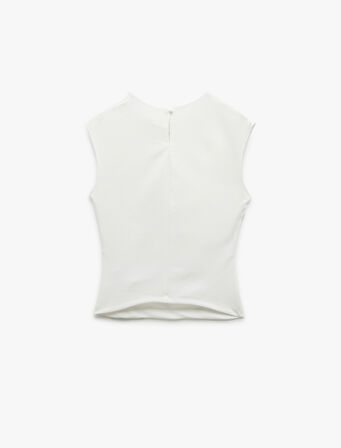 Krep Scuba Kumaş Drape Detaylı Kolsuz Bisiklet Yaka Atlet