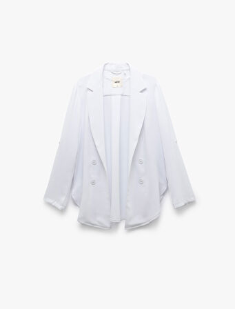 Katlama Detaylı Krep Kumaş 3/4 Kol Kruvaze Uzun Oversize Blazer Ceket