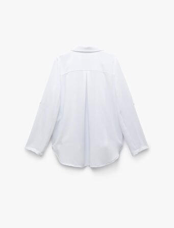 Katlama Detaylı Krep Kumaş 3/4 Kol Kruvaze Uzun Oversize Blazer Ceket