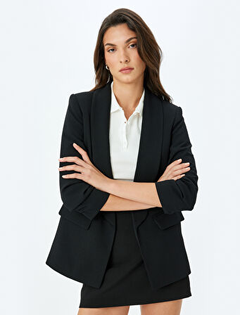 Drape Detaylı 3/4 Uzun Kollu Blazer Ceket