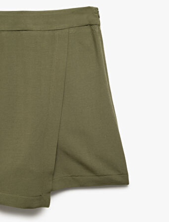 Viskon Keten Karışımlı Kruvaze Mini Şort Etek