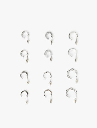 Taş ve İnci Detaylı 6'lı Halka Küpe Seti