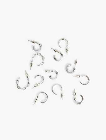 Taş ve İnci Detaylı 6'lı Halka Küpe Seti