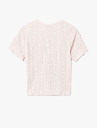 Basic Kısa Kollu Bisiklet Yaka Dokulu Crop Tişört