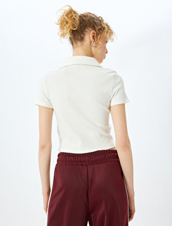 Fermuar Detaylı Slim Fit Drapeli Kısa Kollu Crop Tişört