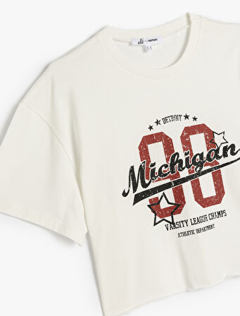 Kolej Baskılı Kısa Kollu Crop Tişört