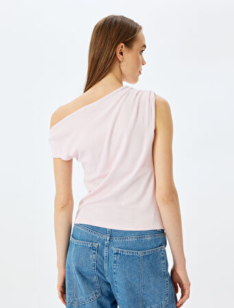 Kayık Yaka Drapeli Kolsuz Slim Fit Bluz