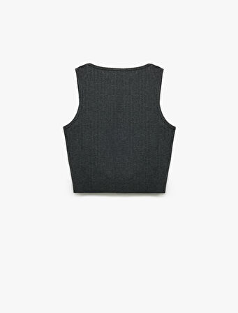 Baskılı Kolsuz Yuvarlak Yaka Kaşkorse Crop Atlet