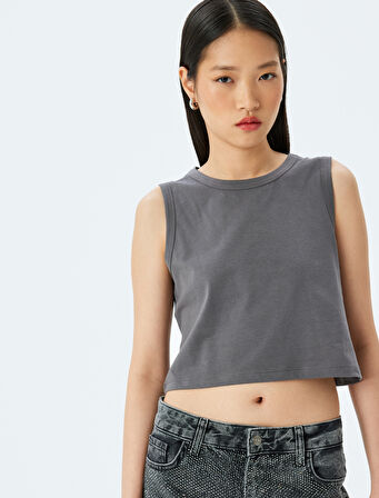 Kolsuz Crop Pamuklu Basic Kadın Atlet