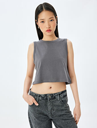 Kolsuz Crop Pamuklu Basic Kadın Atlet