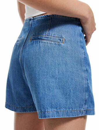 Pamuklu Bağlama Detaylı Mini Denim Şort Etek