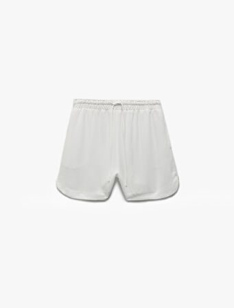 Bağcıklı Cepli Keten ve ViskonKarışımlı Mini Şort