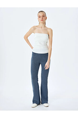Yüksek Bel Ispanyol Paça Dokulu Skinny Fit Tayt Pantolon Bürümcük