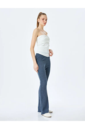 Yüksek Bel Ispanyol Paça Dokulu Skinny Fit Tayt Pantolon Bürümcük