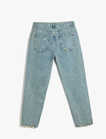 Zincir Detaylı Slim Fit Denim Pantolon - Mom Jeans
