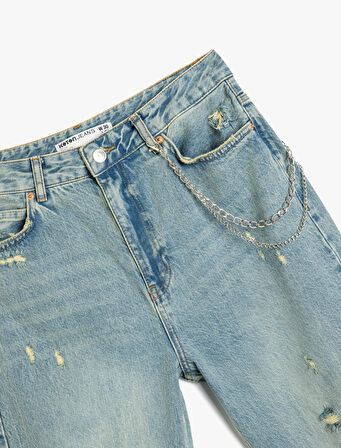 Zincir Detaylı Slim Fit Denim Pantolon - Mom Jeans