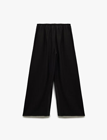 Keten Karışımlı Nervürlü Kemer Detaylı Geniş Paça Pantolon