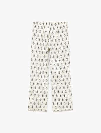 Beli Bağcıklı Desenli Pamuklu Düz Paça Pantolon