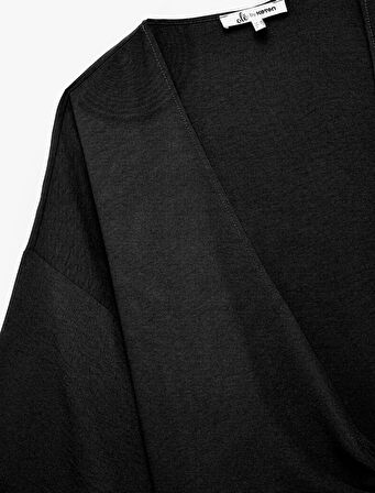 Kısa Kollu Kruvaze Yaka Bağlama Detaylı Oversize Kimono