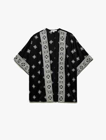 Viskon Yarım Kollu Etnik Kimono