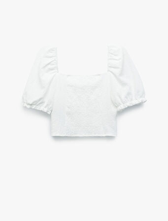Gipeli Poplin Balon Kol Dantel Detaylı Crop Bluz