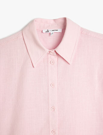 Düğmeli Klasik Yaka Crop Kısa Kollu Gömlek