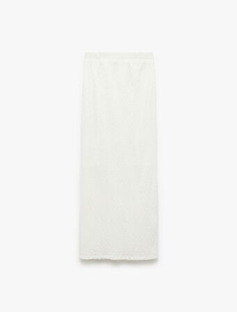 Yüksek Bel Slim Fit Yırtmaç Detaylı Astarlı Midi Kalem Etek