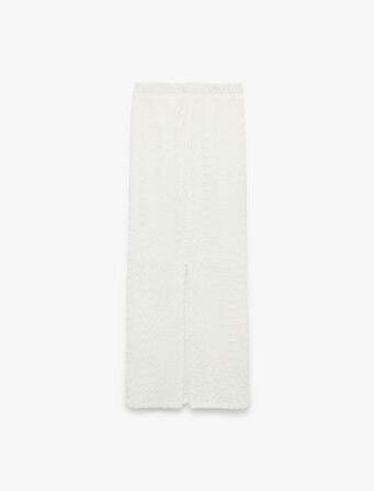 Yüksek Bel Slim Fit Yırtmaç Detaylı Astarlı Midi Kalem Etek